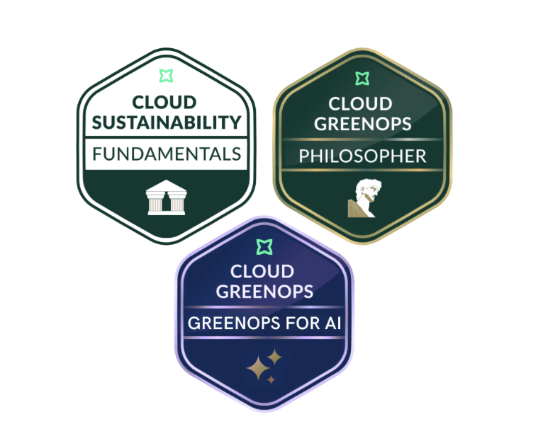 Cloud Sustainability Fundamentals, Cloud GreenOps Philosopher, GreenOps for AI certifications
